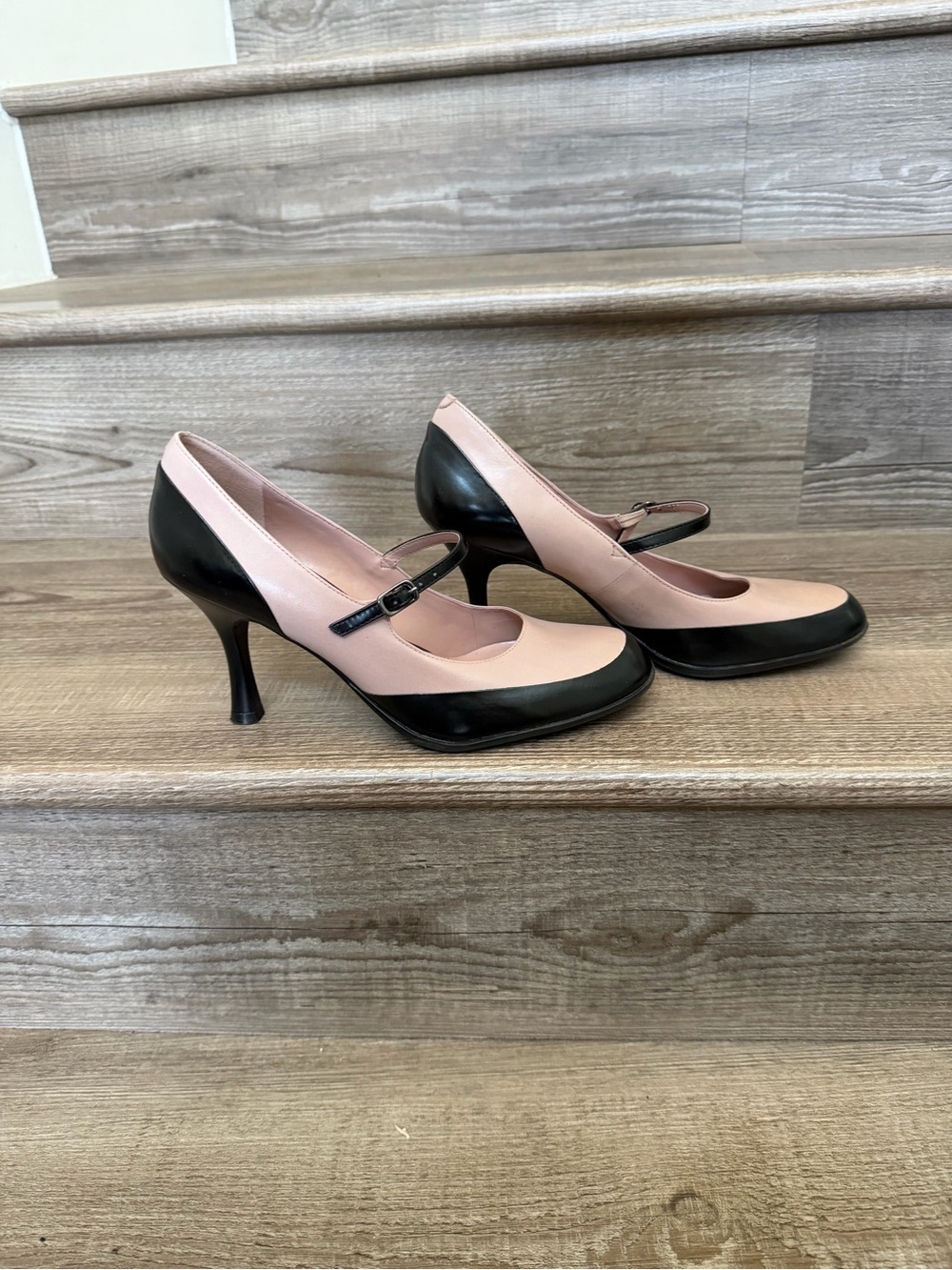 Nine West Pink and Black Mary Jane Heels with buckle strap size 8
